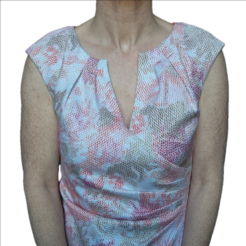Sleeveless Dress Elegant Pastel Pinks Whites orange and Neutrals ADIANNA PAPELL - Picture 3 of 14